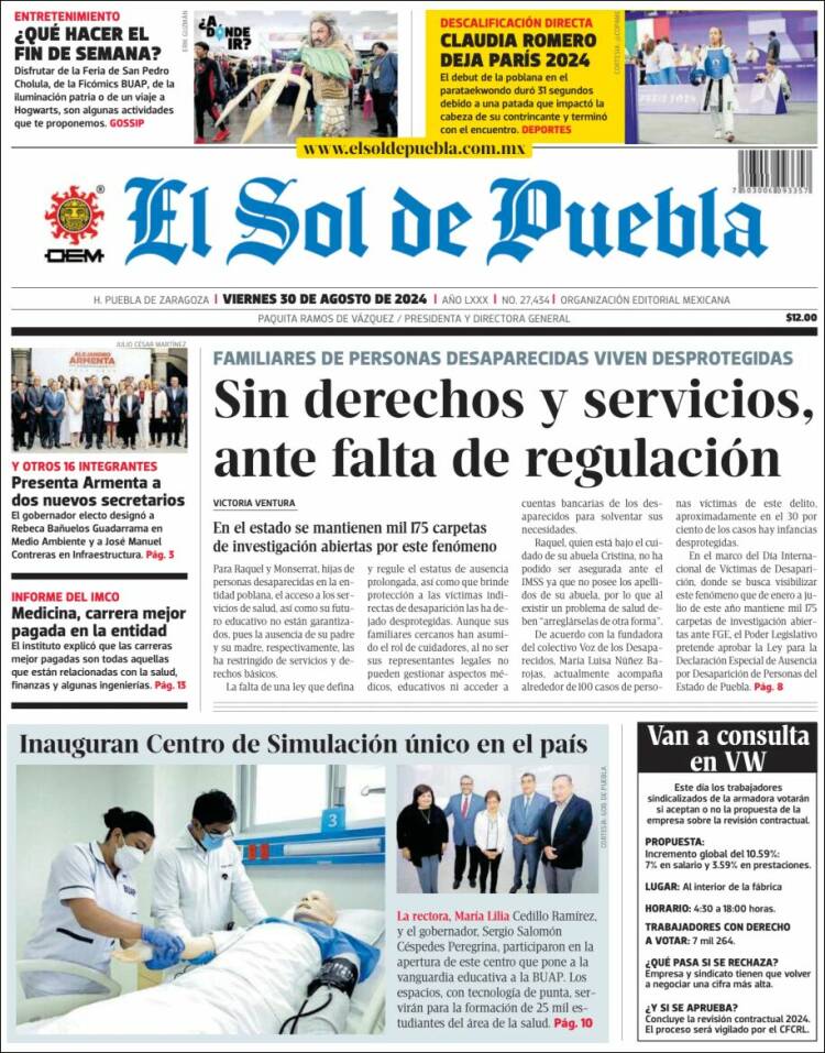 Portada de El Sol de Puebla (M&eacute;xico)