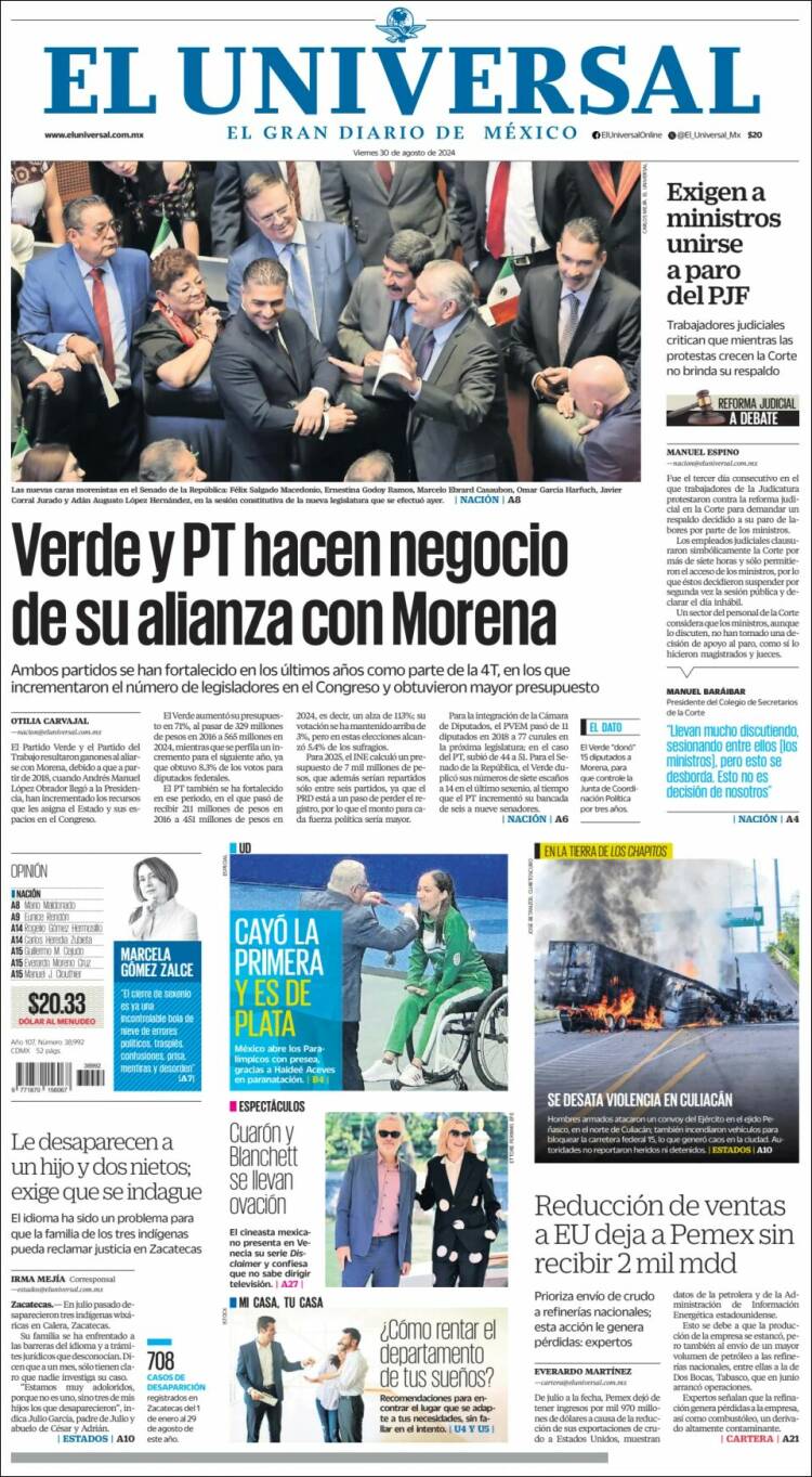 Portada de El Universal (M&eacute;xico)