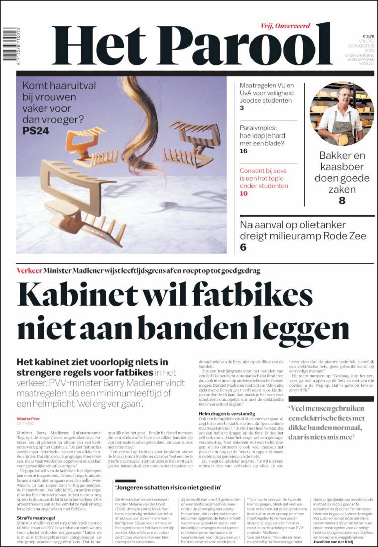 Portada de Het Parool (Pa&iacute;ses Bajos)