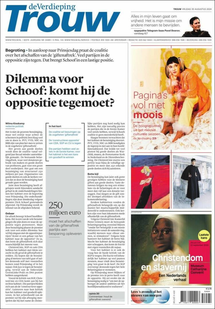 Portada de Trouw (Pa&iacute;ses Bajos)