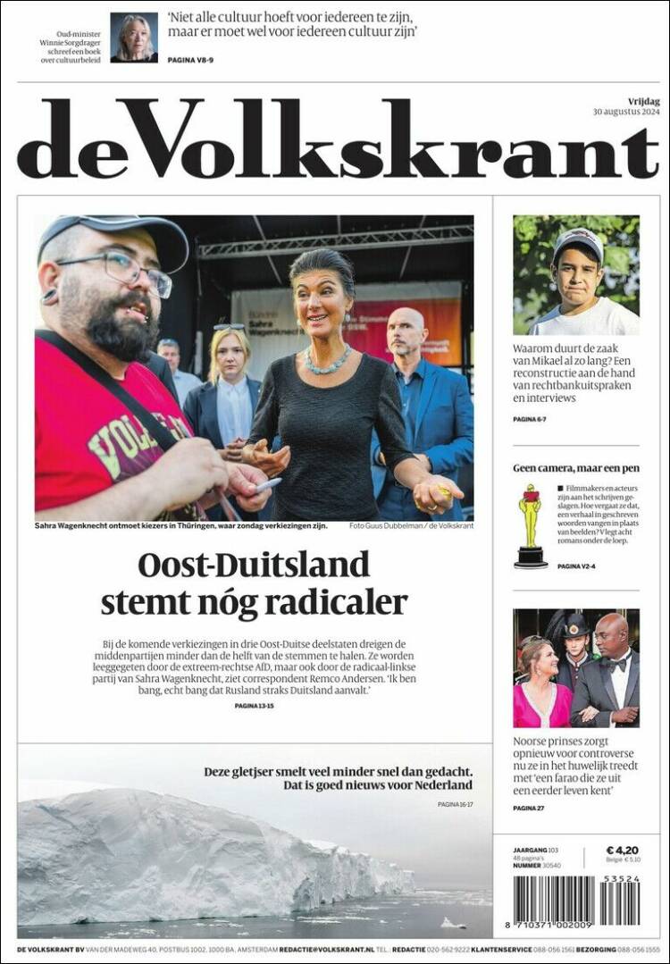 Portada de De Volkskrant (Pa&iacute;ses Bajos)