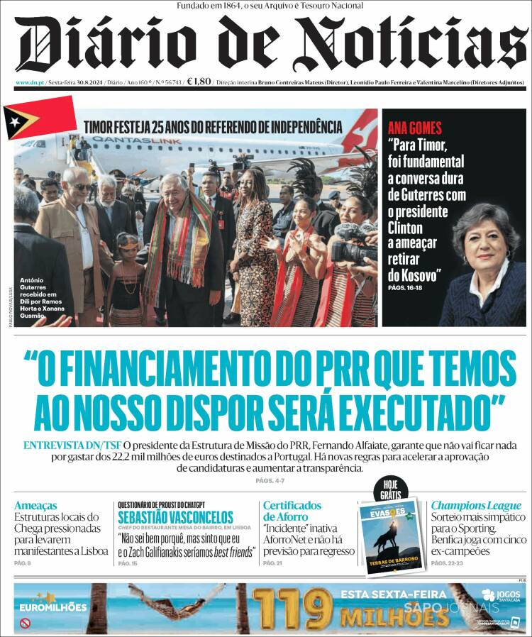 Portada de Diário de Noticias (Portugal)