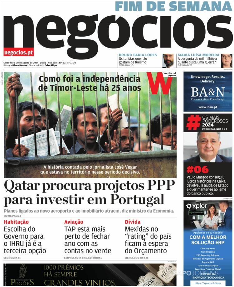 Portada de Jornal de Negócios (Portugal)