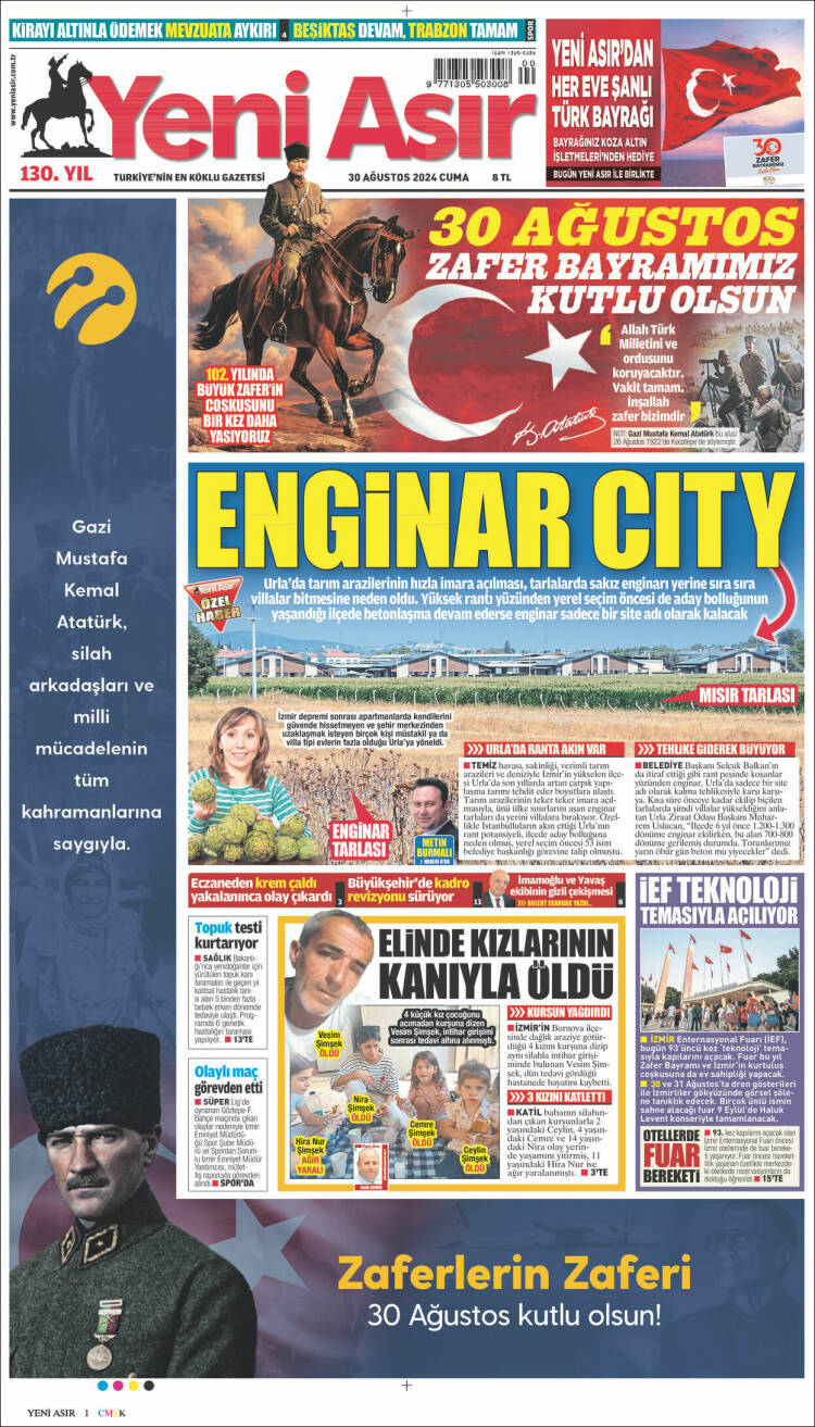 Portada de Yeni Asır (Turqu&iacute;a)