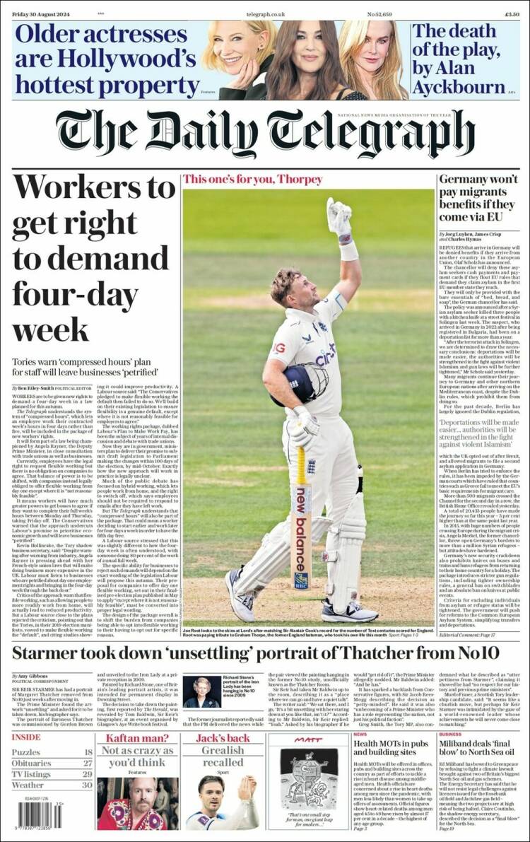 Portada de Daily Telegraph (Reino Unido)
