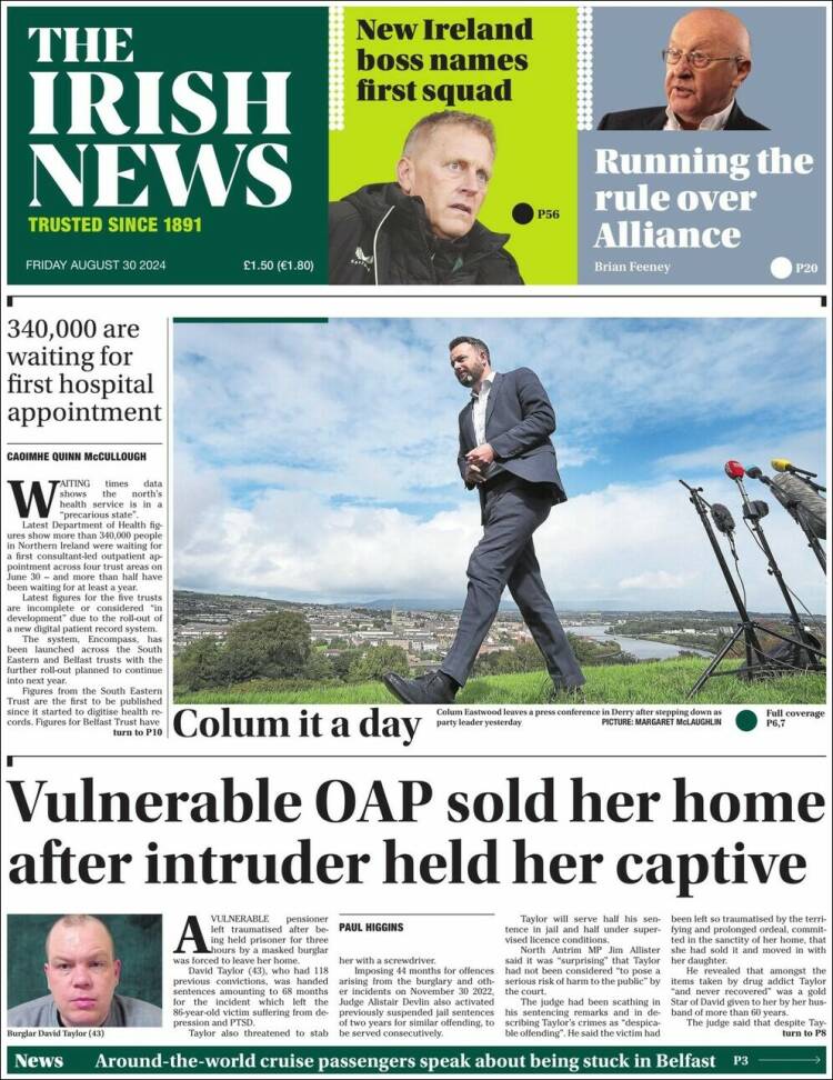 Portada de Irish News (Reino Unido)