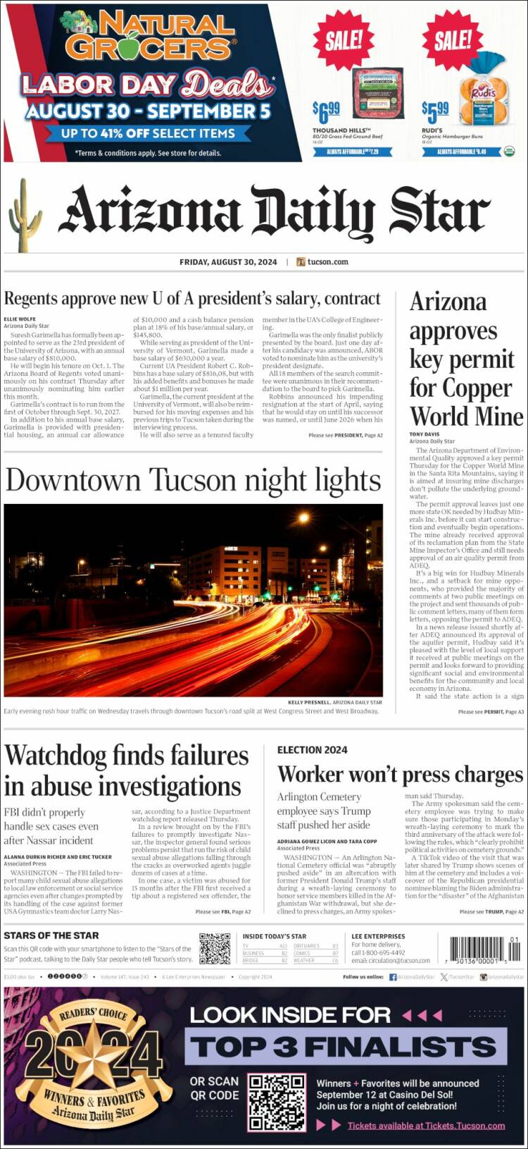 Portada de Arizona Daily Star (USA)