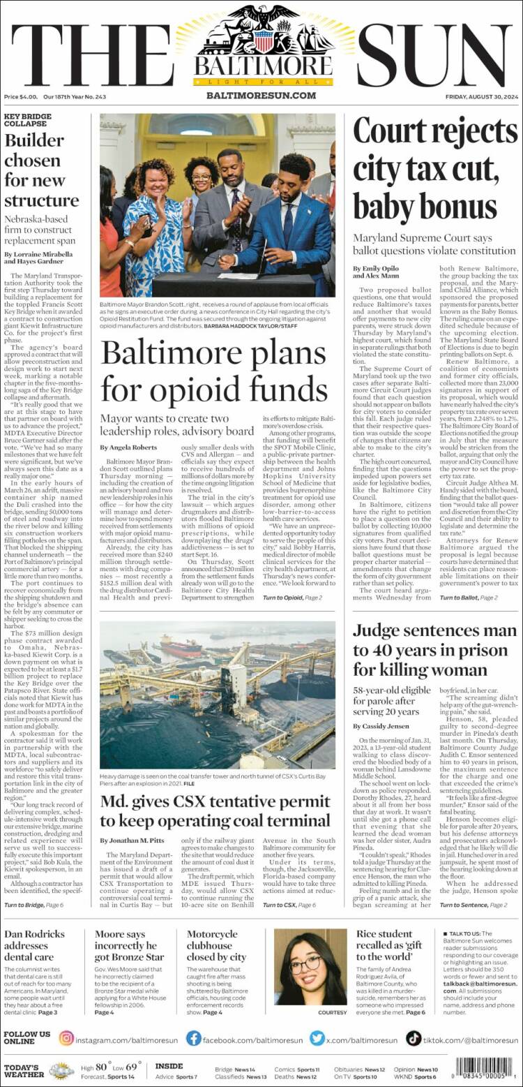 Portada de The Baltimore Sun (USA)