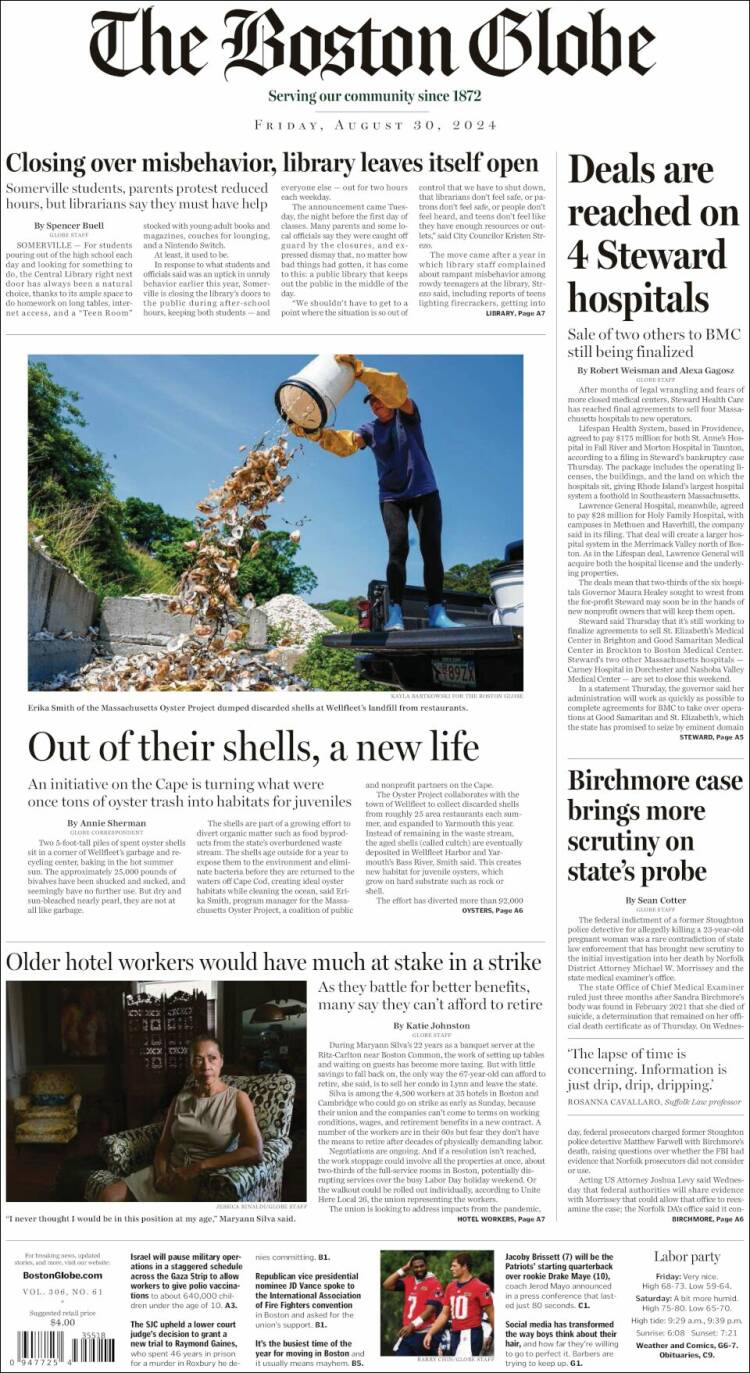 Portada de Boston Globe (USA)