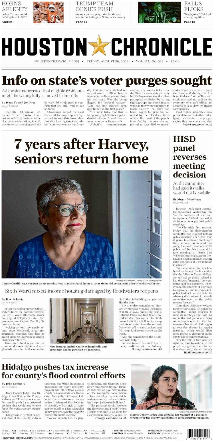 Portada de Houston Chronicle (USA)