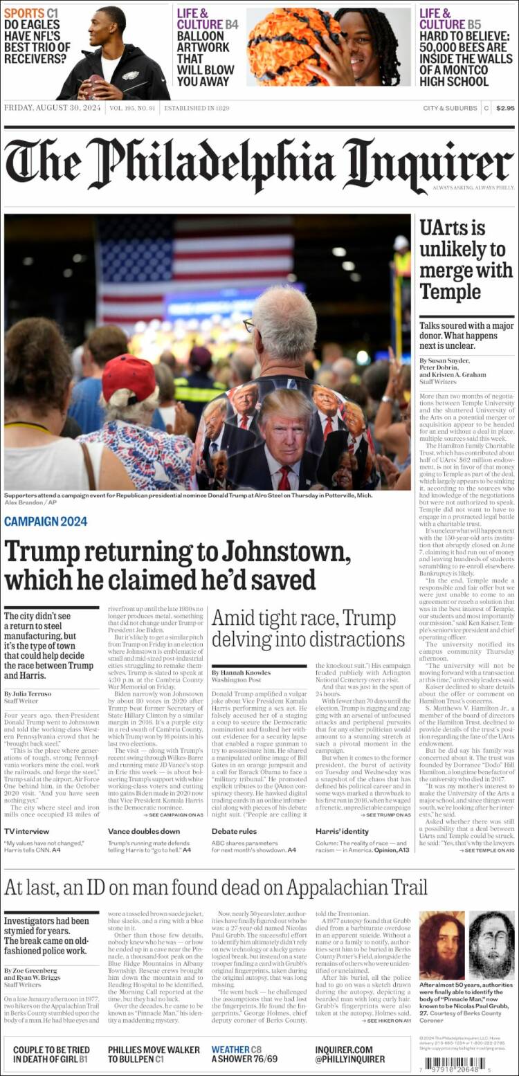 Portada de Philadelphia Inquirer (USA)