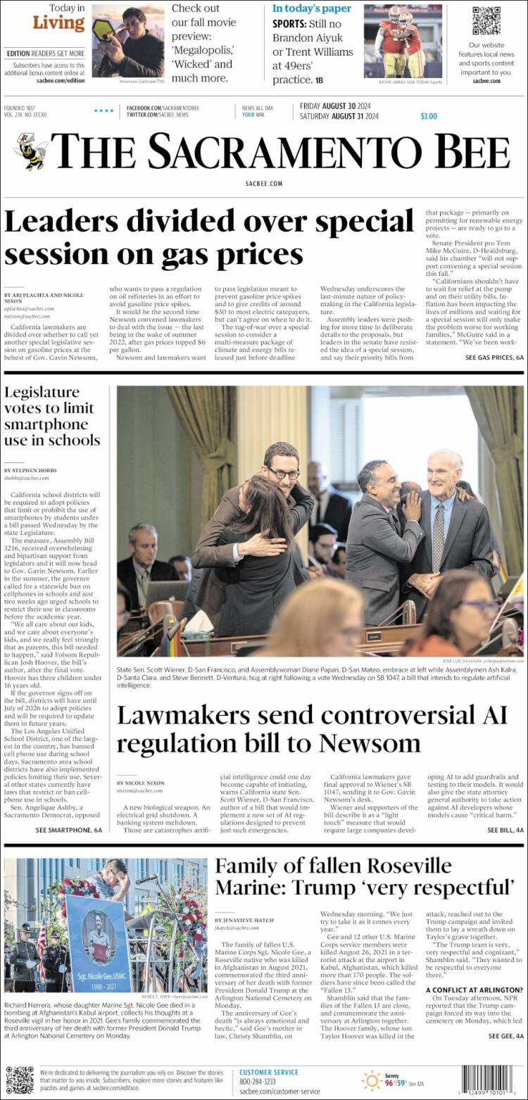 Portada de The Sacramento Bee (USA)