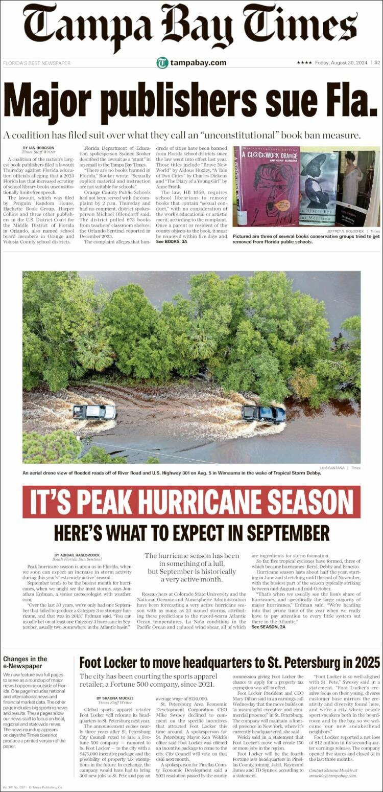 Portada de Tampa Bay Times (USA)