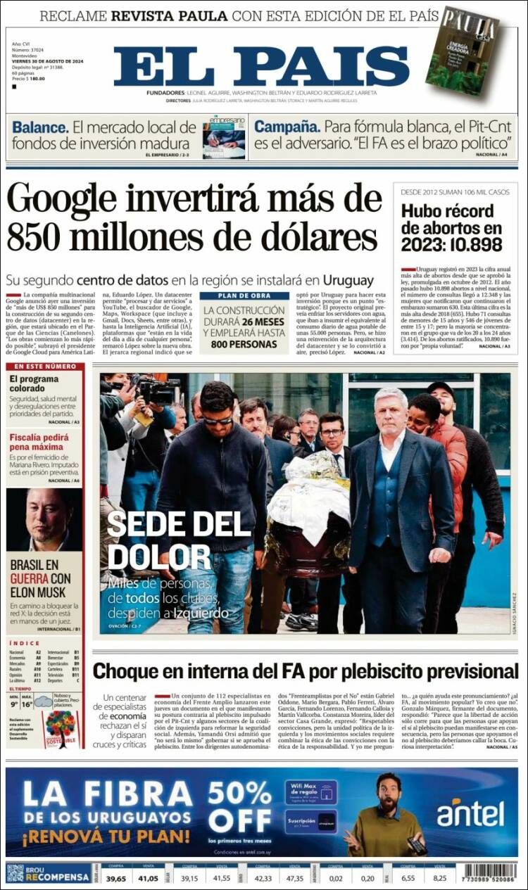 Portada de El País (Uruguay)