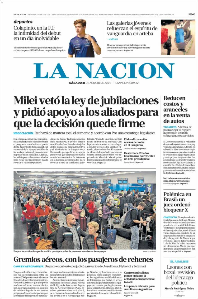 Portada de La Nación (Argentina)