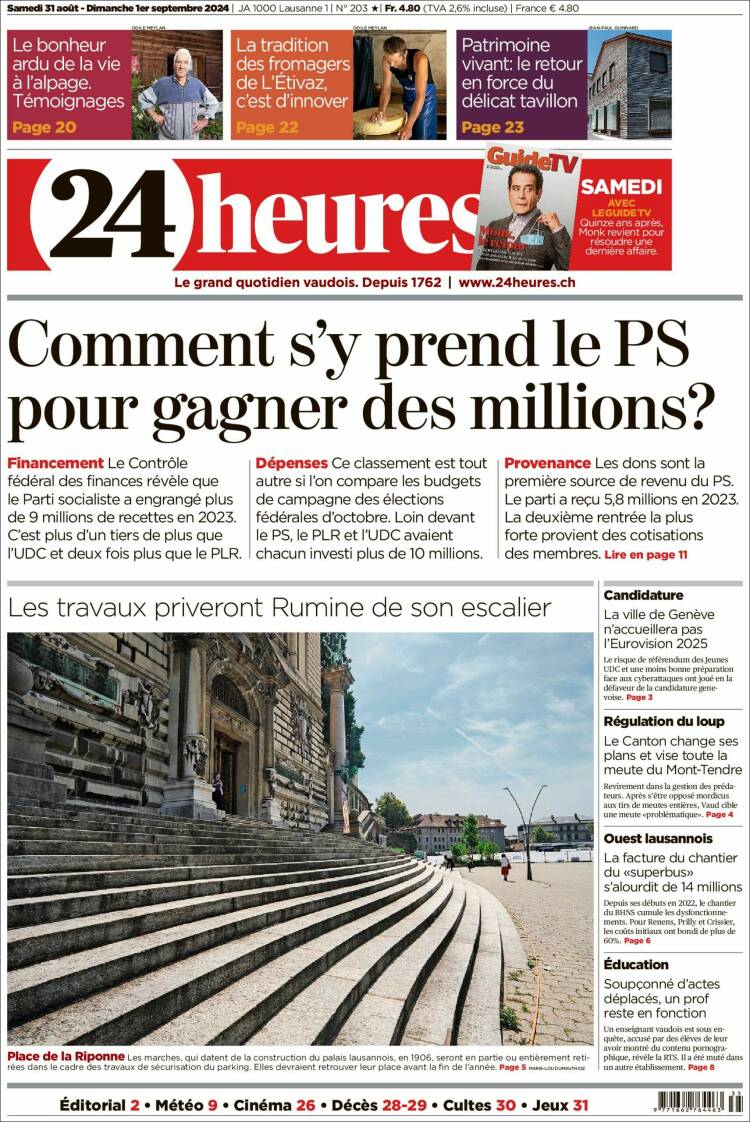 Portada de 24 Heures (Suiza)