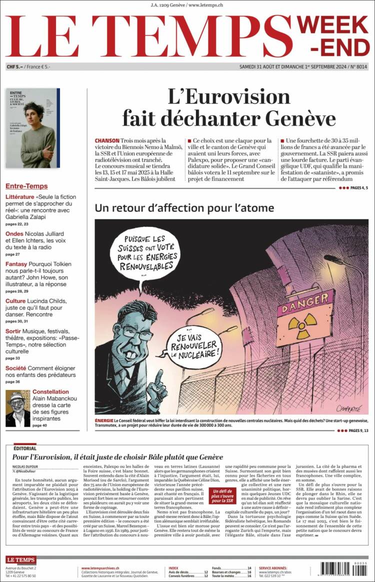 Portada de Le Matin (Suiza)