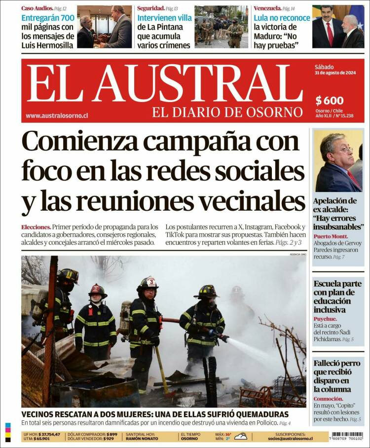 Portada de El Austral de Osorno (Chile)