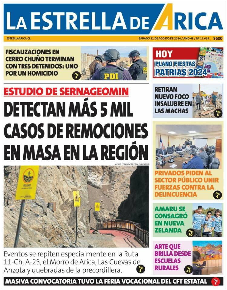 Portada de La Estrella de Arica (Chile)