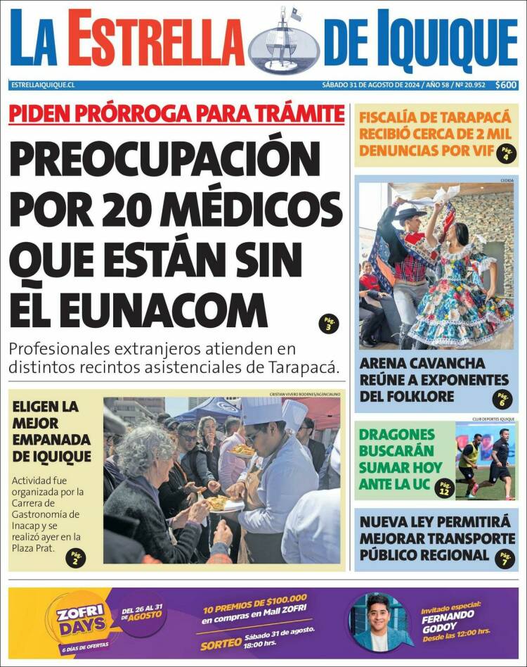 Portada de La Estrella de Iquique (Chile)