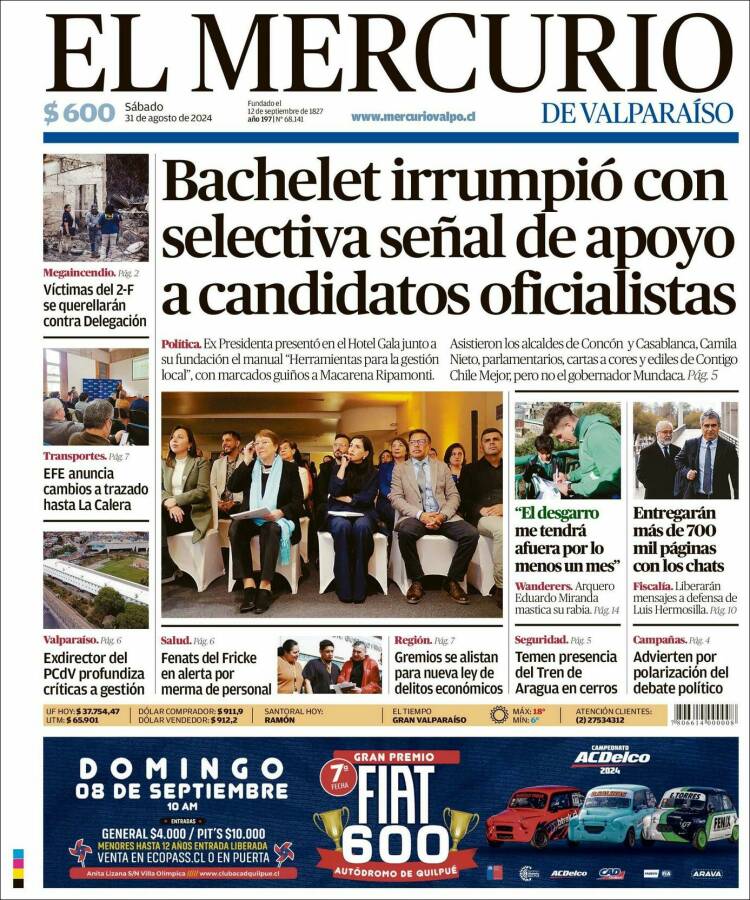 Portada de Mercurio de Valparaiso (Chile)