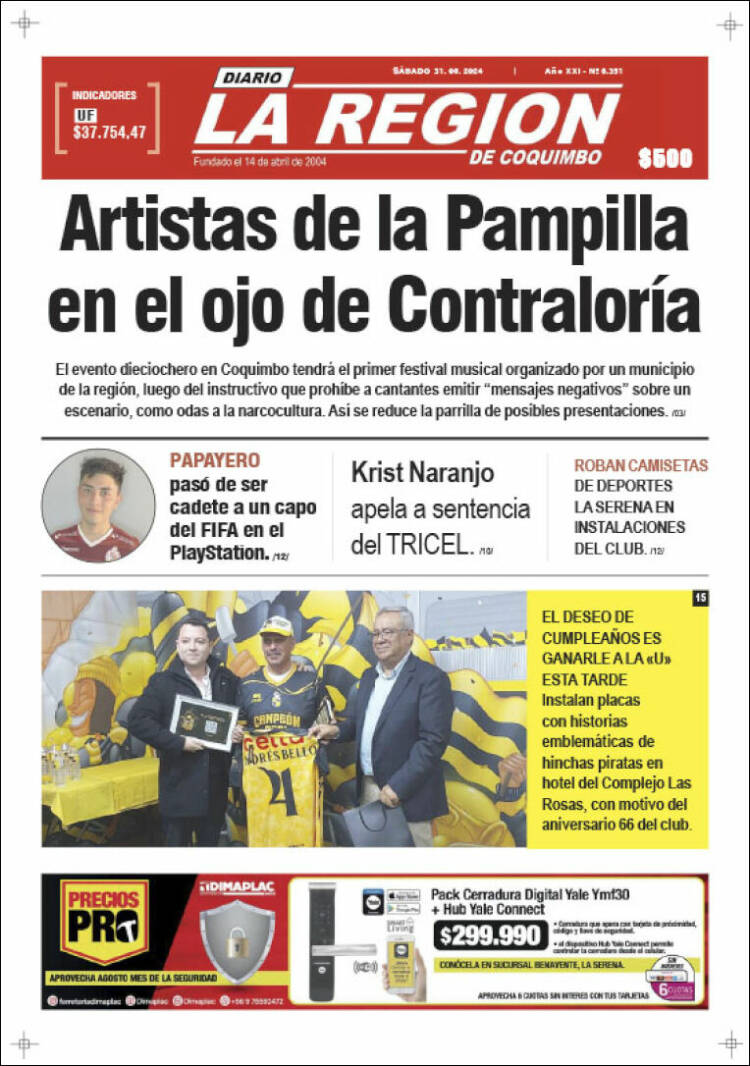 Portada de Diario La Región de Coquimbo (Chile)
