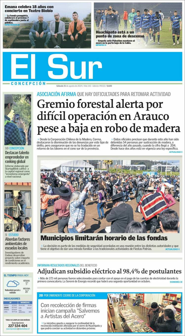 Portada de El Sur (Chile)