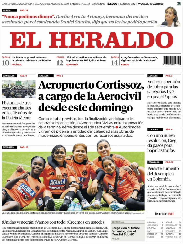 Portada de El Heraldo (Colombia)