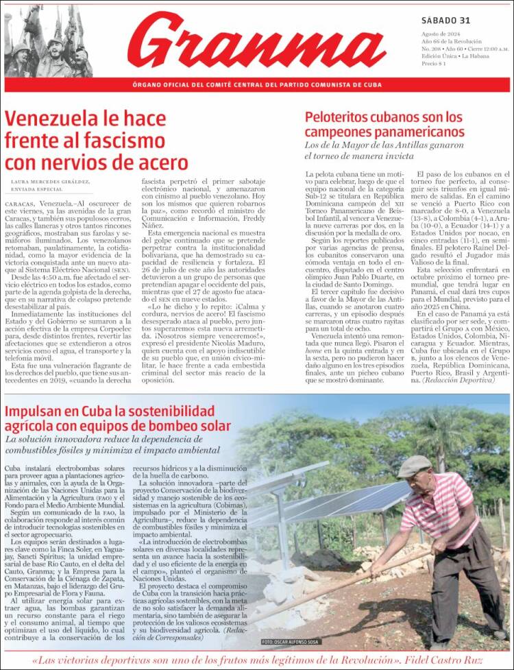 Portada de Granma (Cuba)