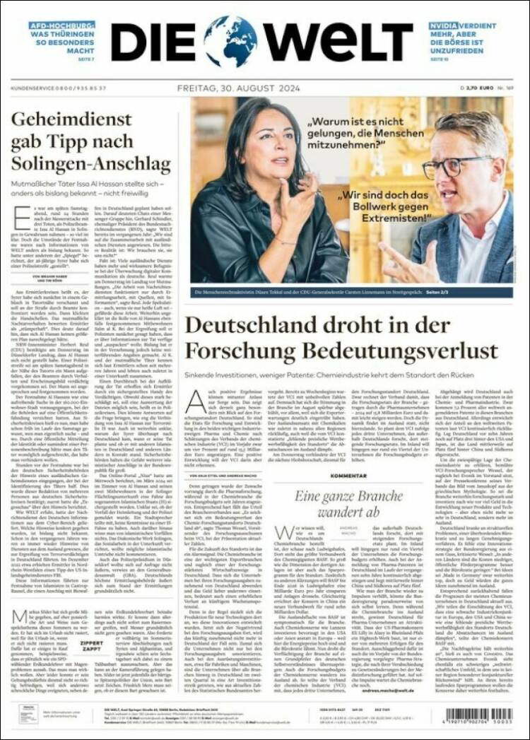 Portada de Die Welt (Alemania)