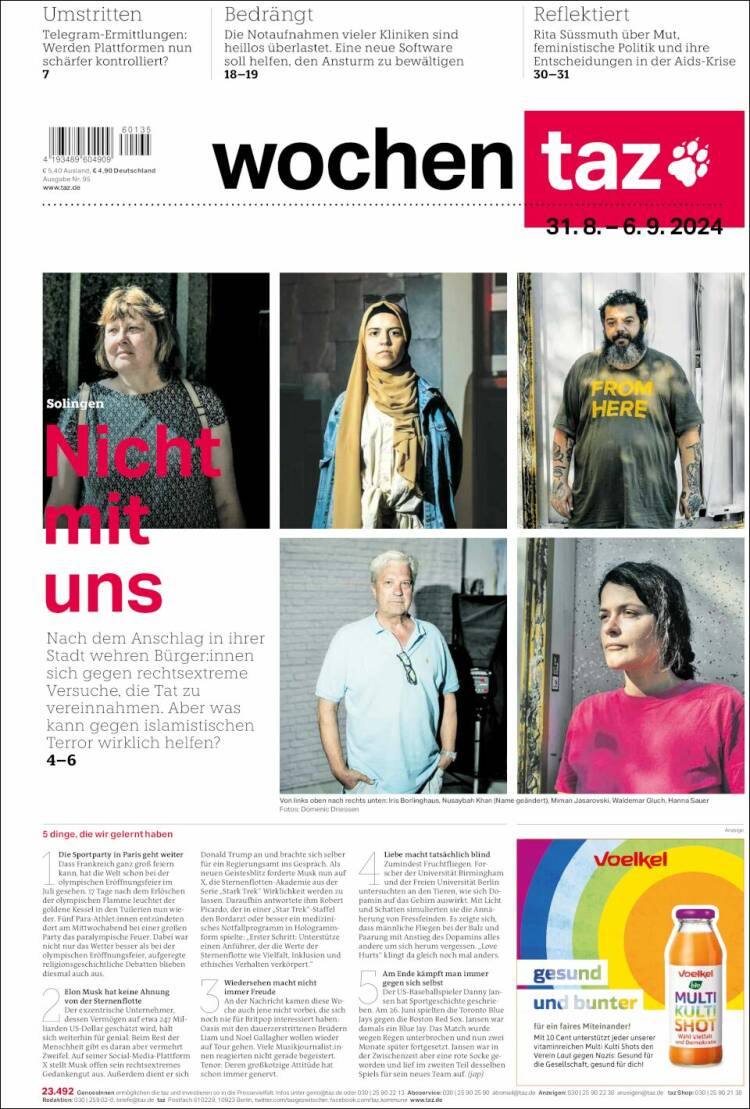 Portada de Die Tageszeitung (Alemania)