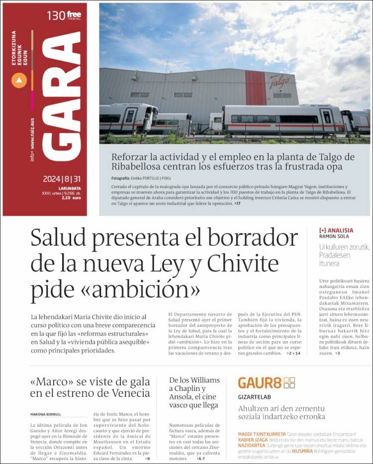 Portada de Gara (España)