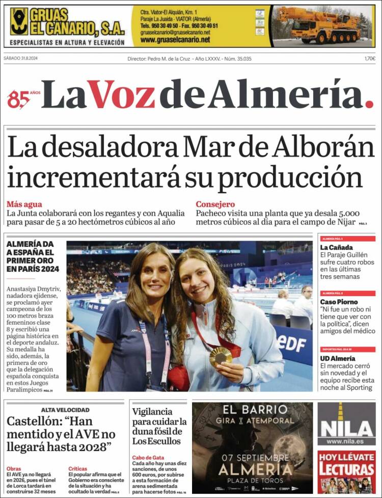 Portada de La Voz de Almería (España)
