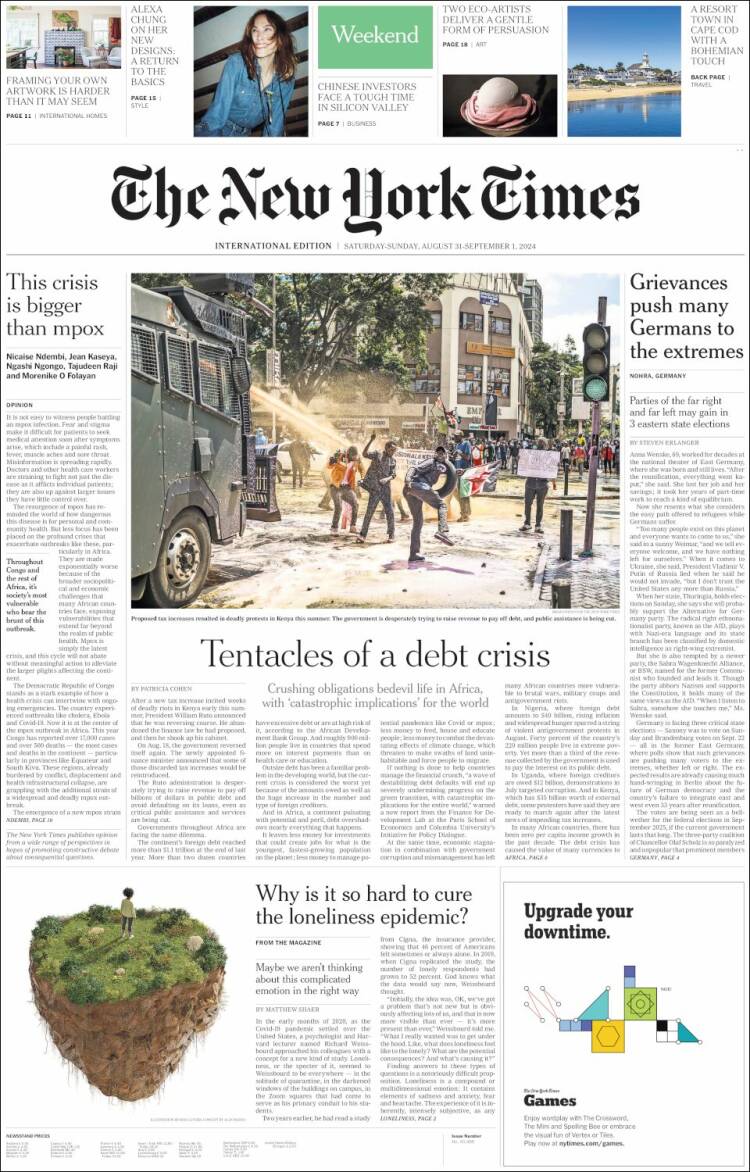 Portada de International New York Times (Europa)