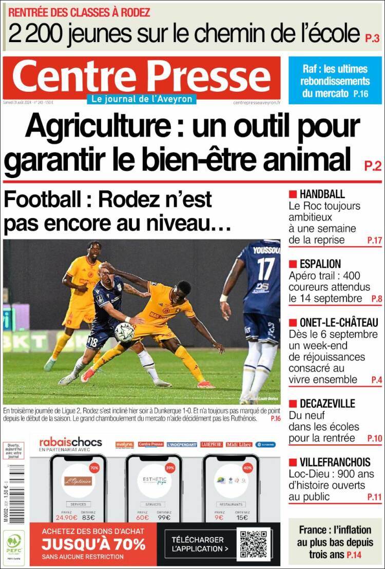 Portada de Centre Presse (Francia)