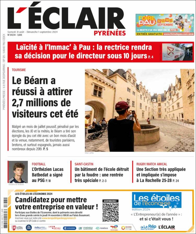 Portada de L'Eclair des Pyrénées (Francia)
