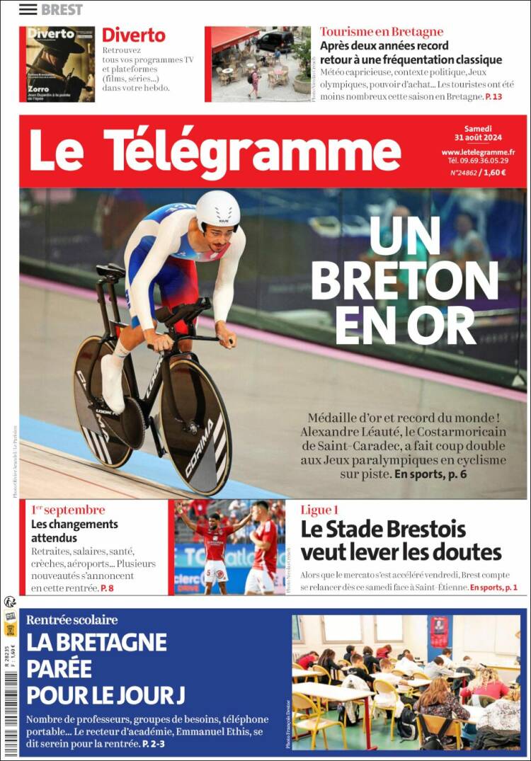 Portada de Télégramme (Francia)