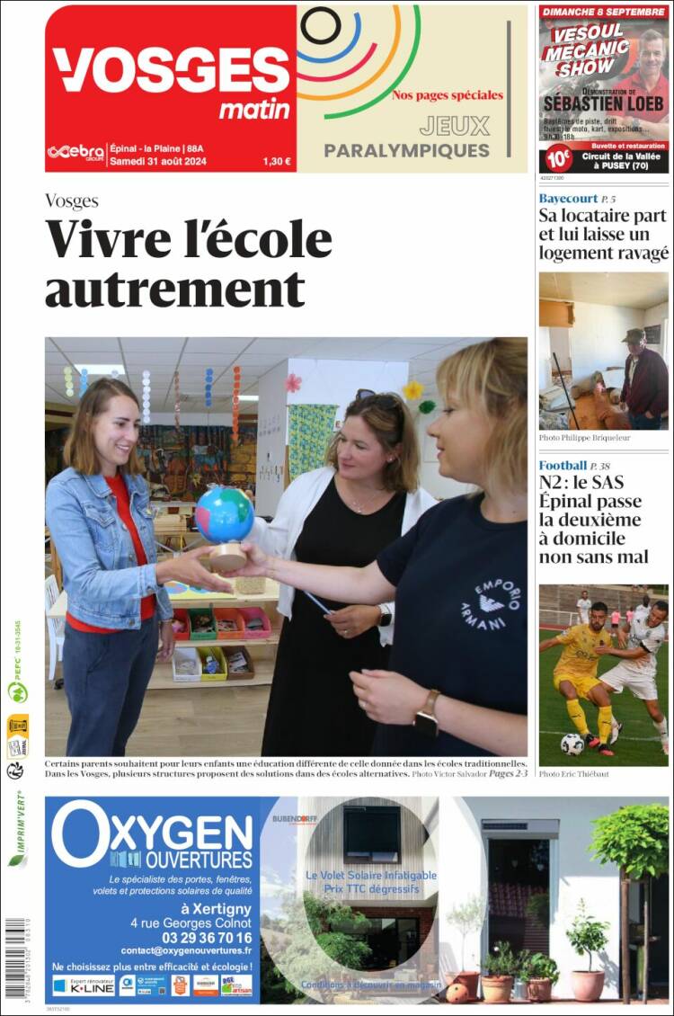 Portada de Vosges Matin (Francia)