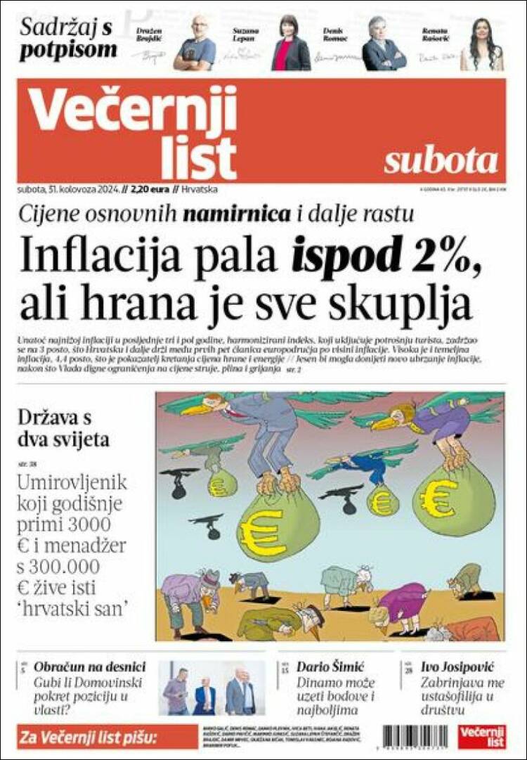 Portada de Večernji (Croacia)