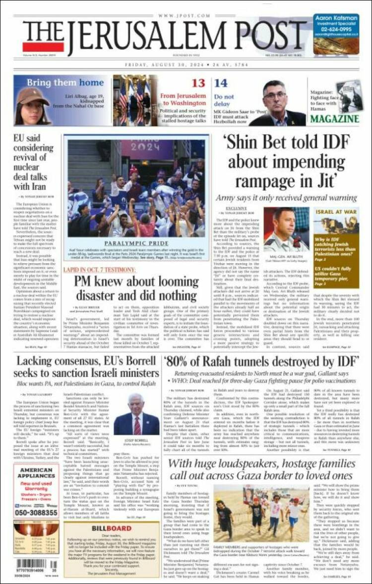 Portada de The Jerusalem Post (Israel)