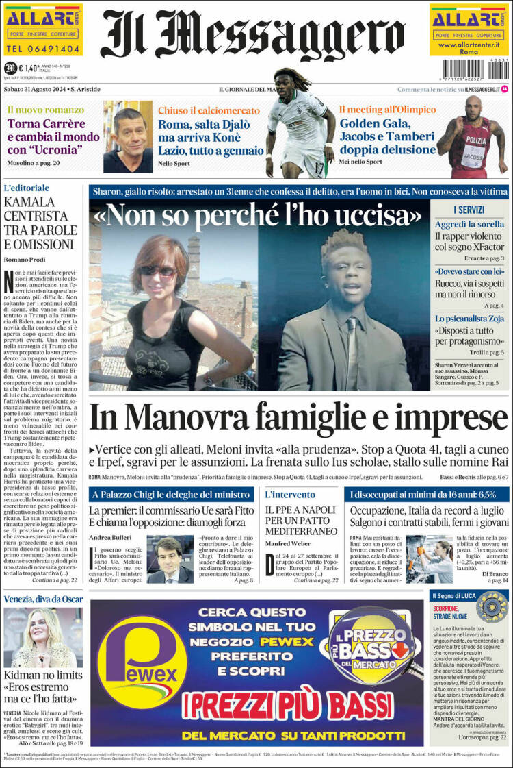 Portada de Il Messaggero (Italia)