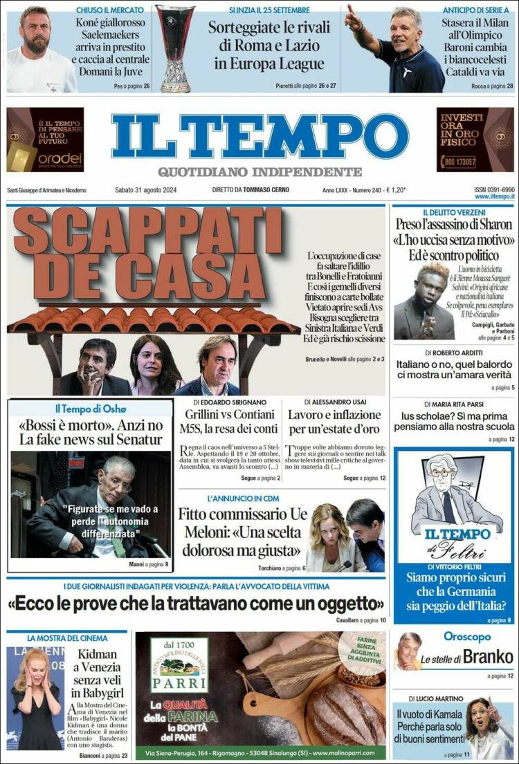Portada de Il Tempo (Italia)