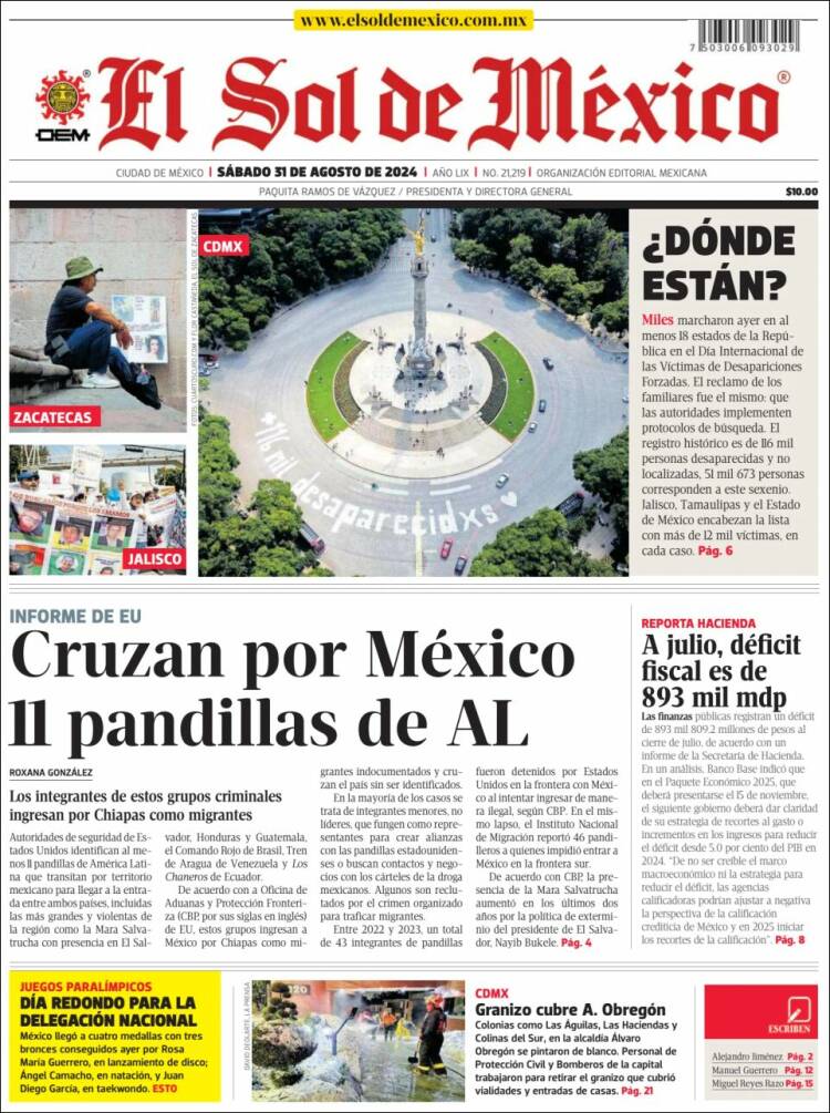 Portada de El Sol de México (M&eacute;xico)