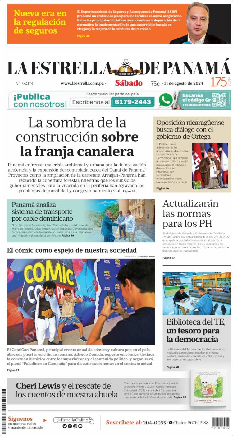 Portada de La Estrella de Panamá (Panam&aacute;)