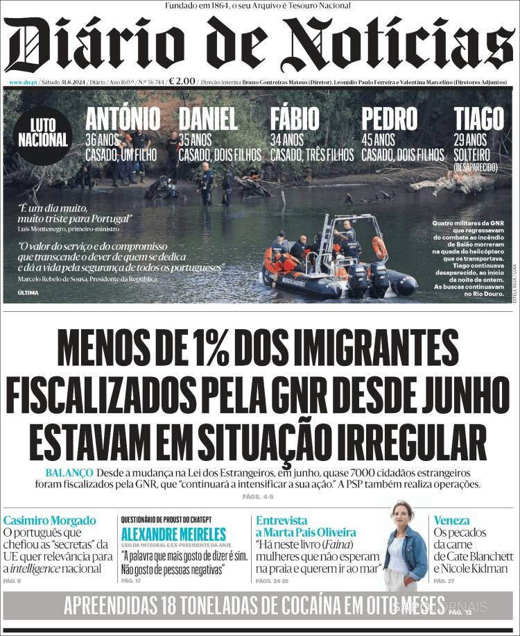 Portada de Diário de Noticias (Portugal)