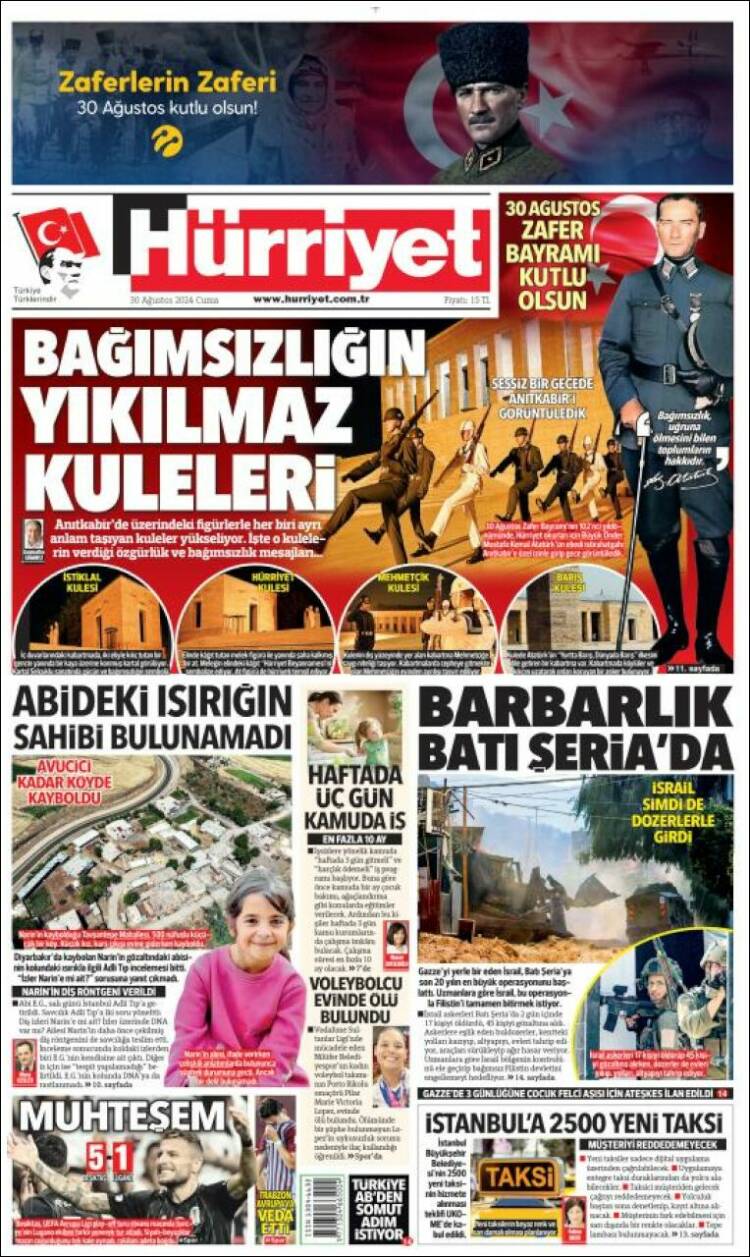 Portada de Hürriyet (Turqu&iacute;a)