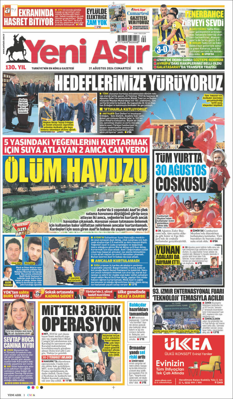 Portada de Yeni Asır (Turqu&iacute;a)