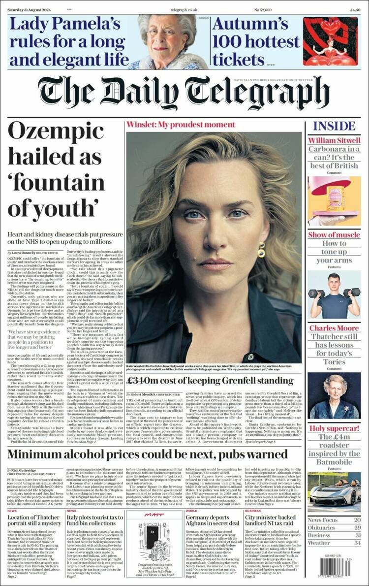 Portada de Daily Telegraph (Reino Unido)