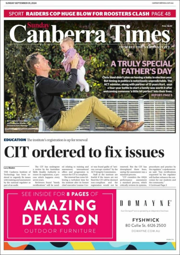 Portada de The Canberra Times (Australia)