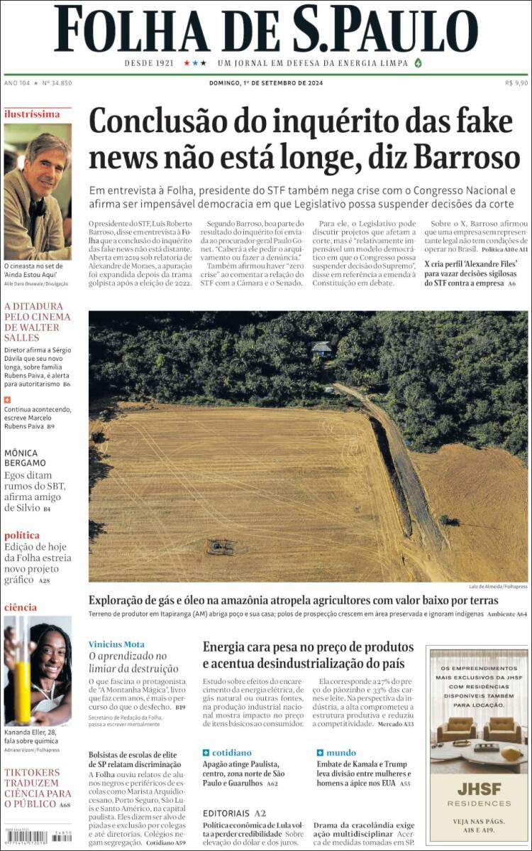 Portada de Folha de São Paulo (Brasil)